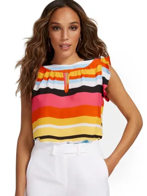 Stripe Flutter-Sleeve Bow-Back Top