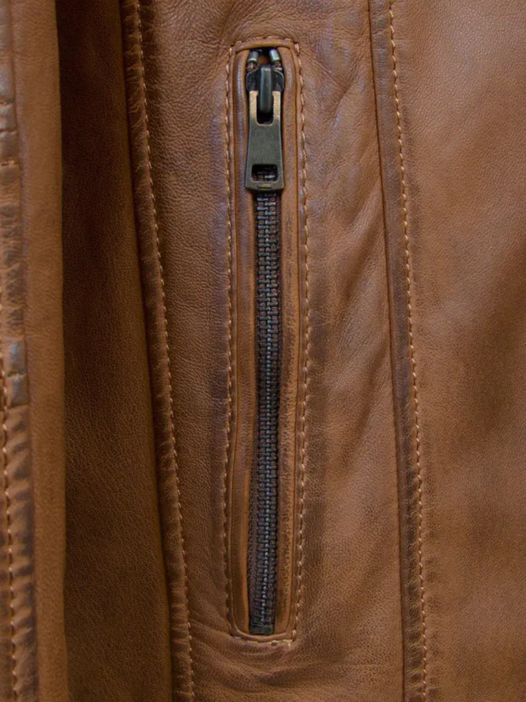 Tan Brown Hooded Leather Jacket