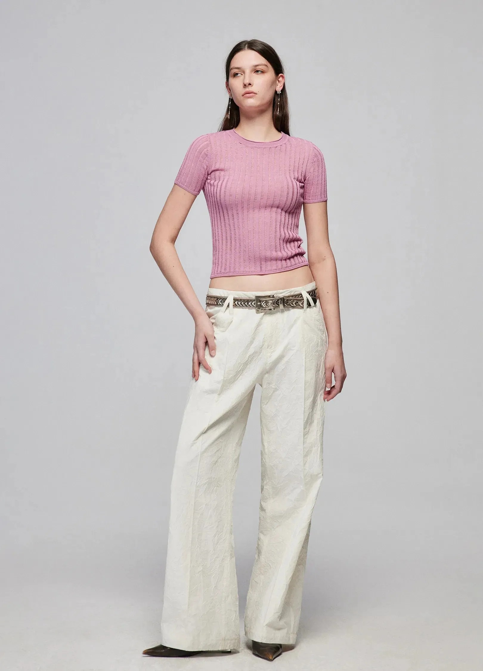 Textured Loose Wide-Leg Pants