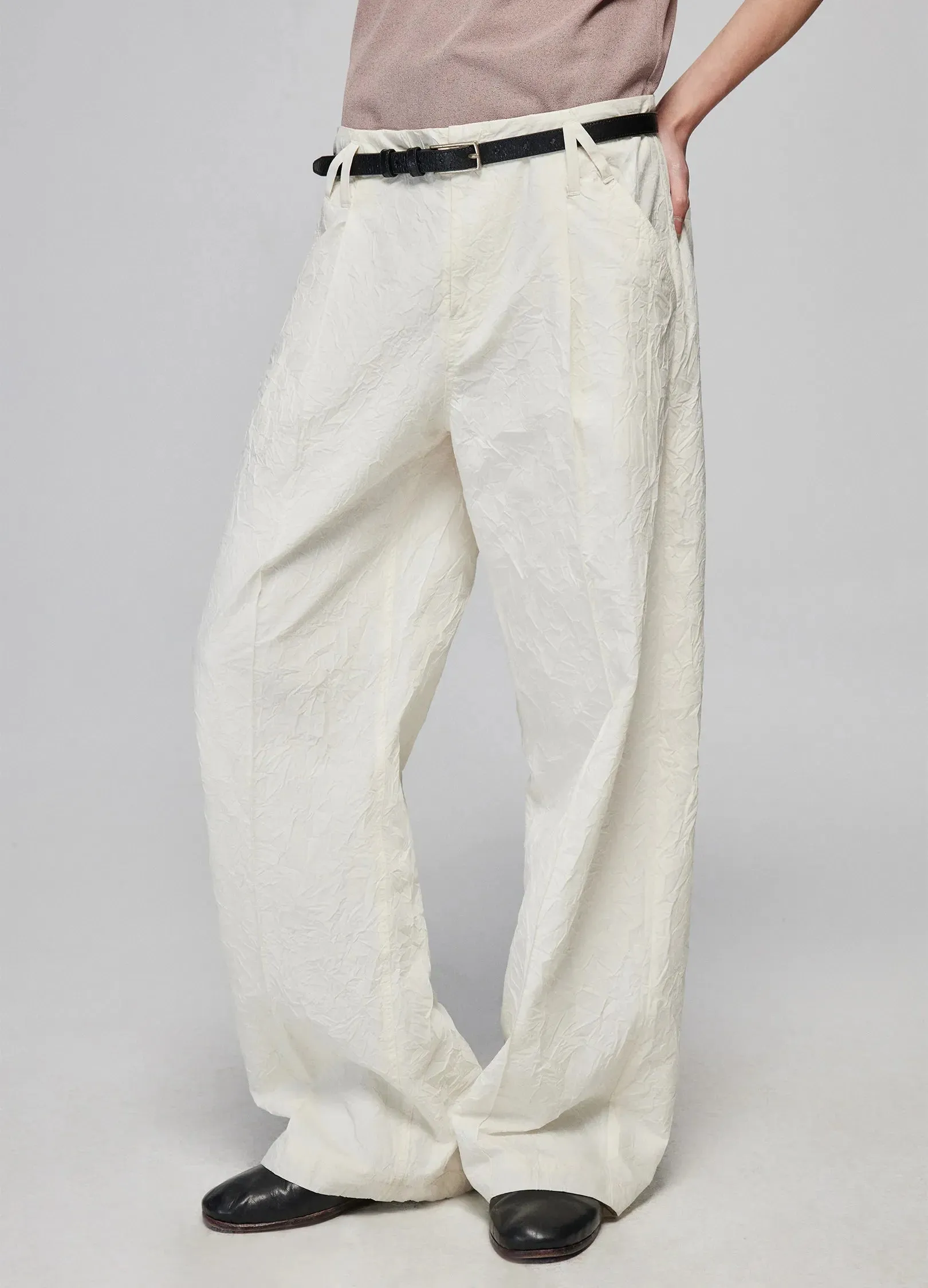 Textured Loose Wide-Leg Pants