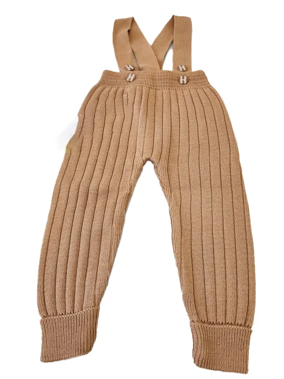 Toddler Knit Pants with Suspenders Rolled Leg Cuff Detailing - Comfortable Pull On Pants for Girls & Boys