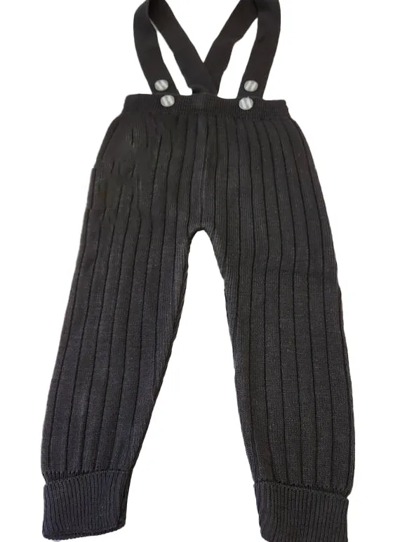 Toddler Knit Pants with Suspenders Rolled Leg Cuff Detailing - Comfortable Pull On Pants for Girls & Boys