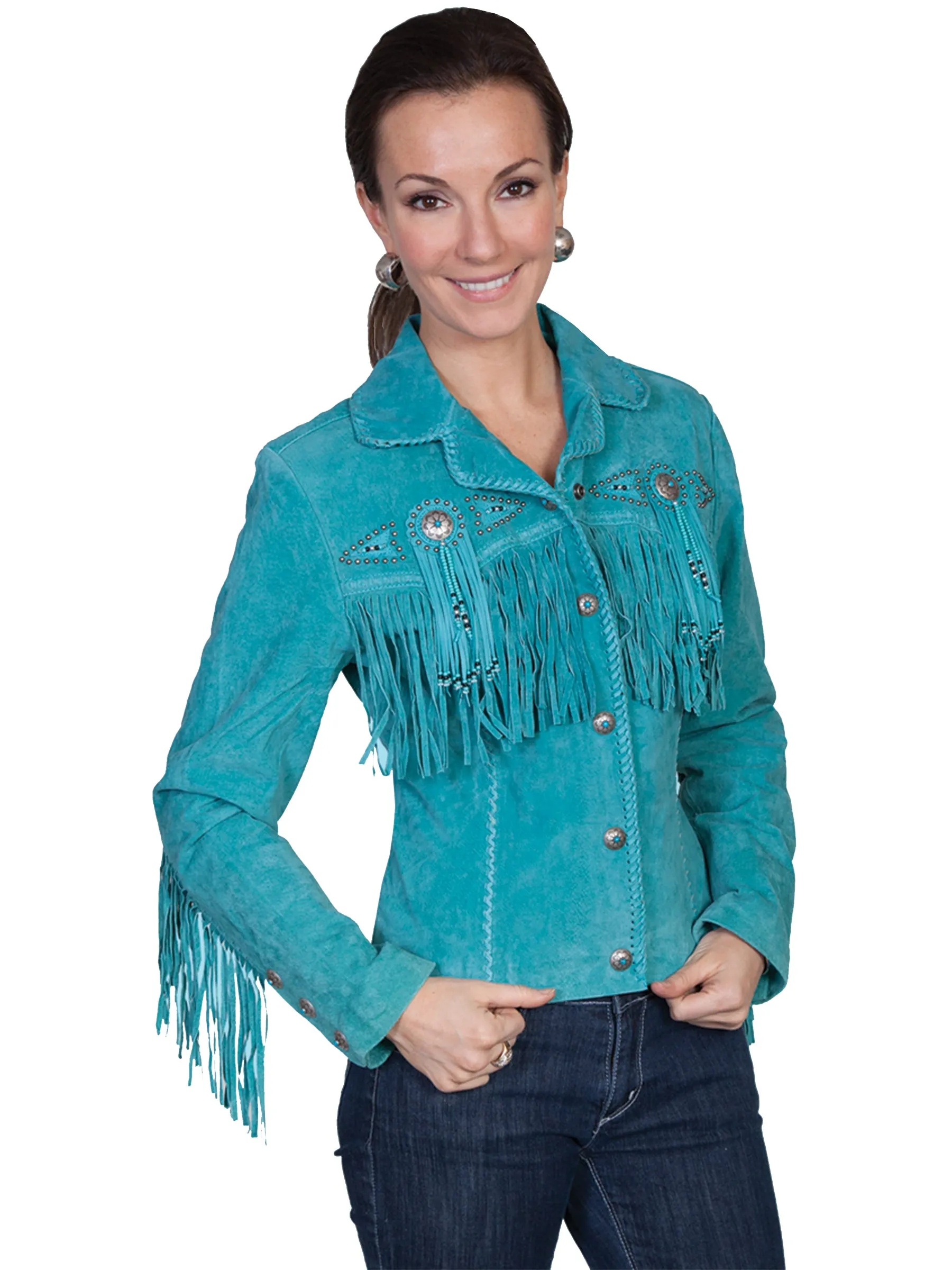 Turquoise Fringe & Beaded Suede Jacket at Bourbon Cowgirl