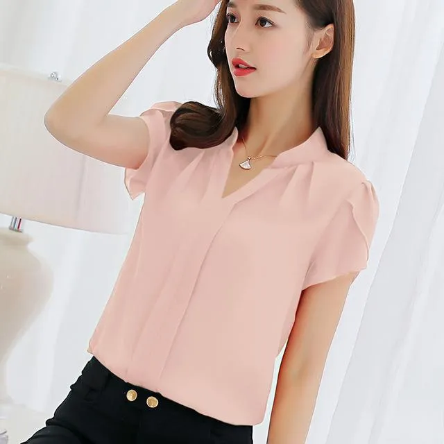 UbdehL Brand women body blouse shirt short sleeve V neck white red pink blue summer autumn female clothing korean work wear tops