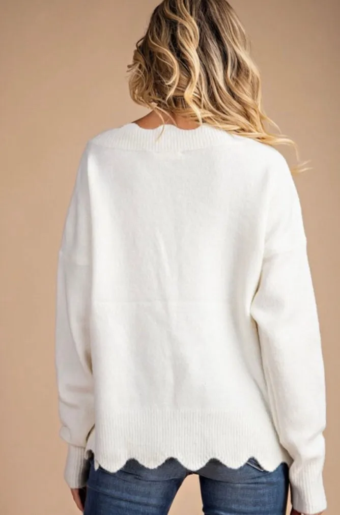 WARM & COZY CREAM SWEATER WITH SCALLOP DETAIL