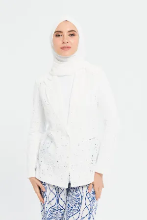 Women White Schiffli Blazer