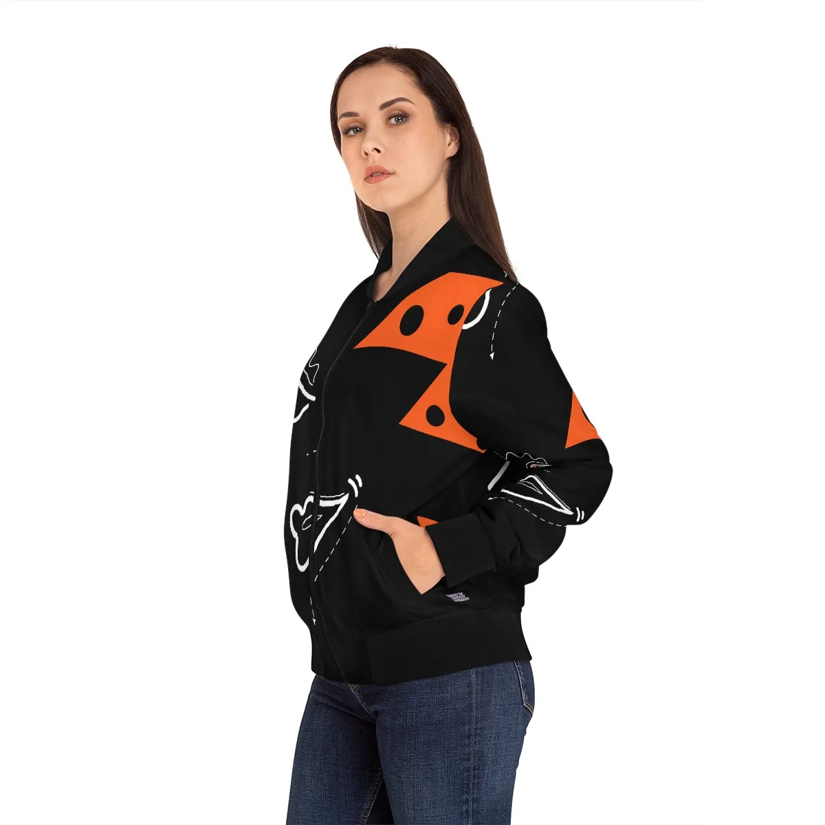 Women's Bomber Jacket (AOP) FACE DOODLES TANGO