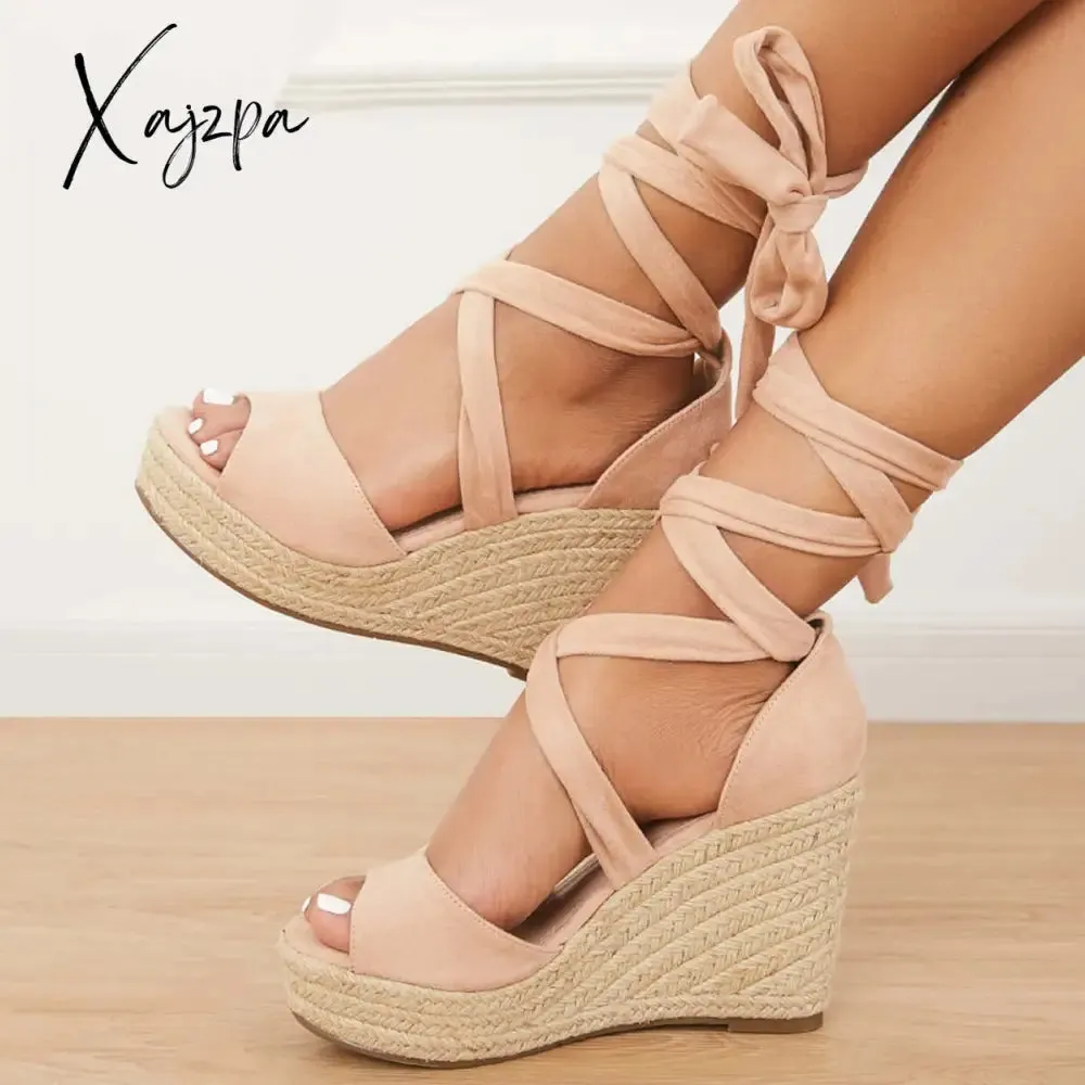 Xajzpa - Women's Summer Lace Up Espadrille Heel Platform Wedge Sandals