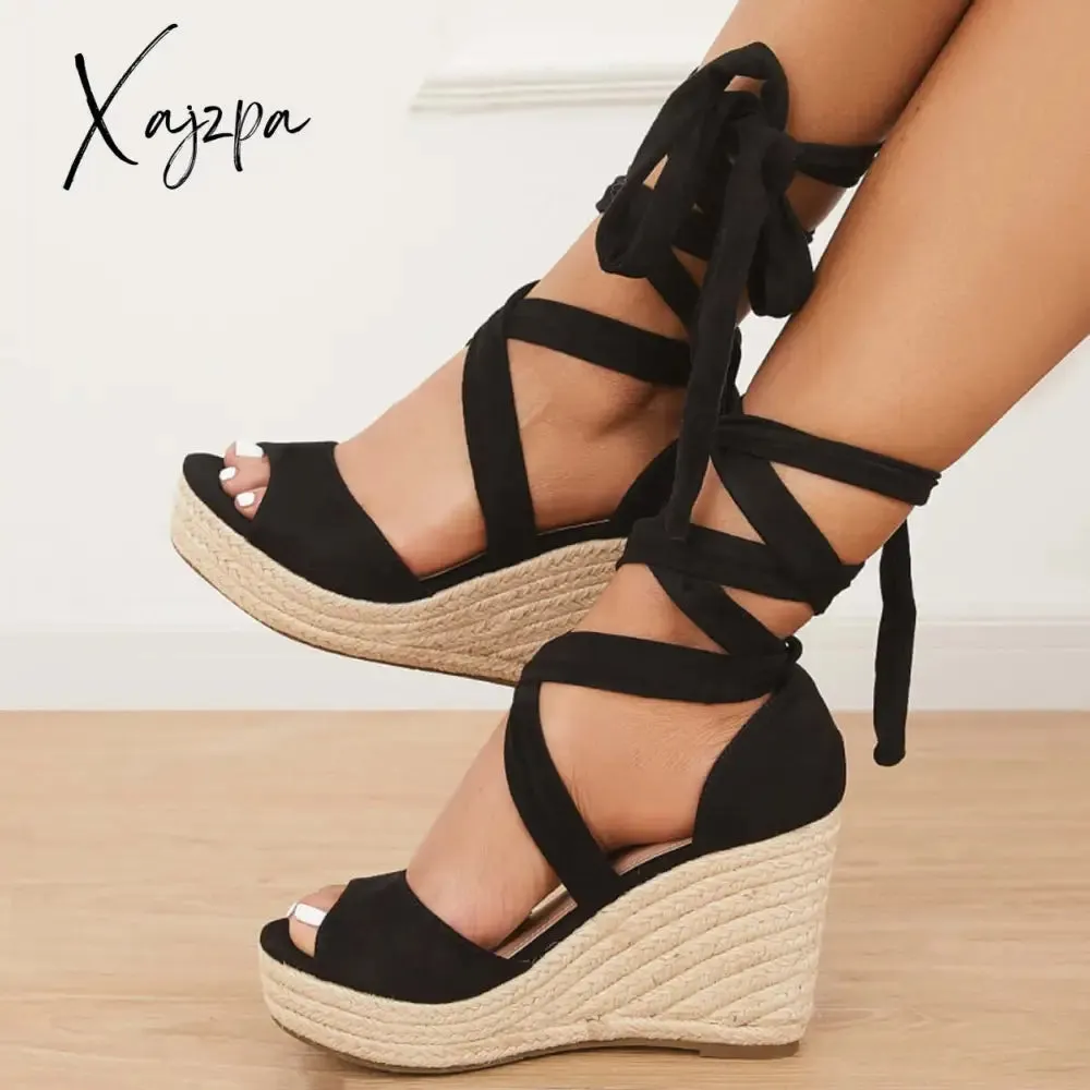 Xajzpa - Women's Summer Lace Up Espadrille Heel Platform Wedge Sandals