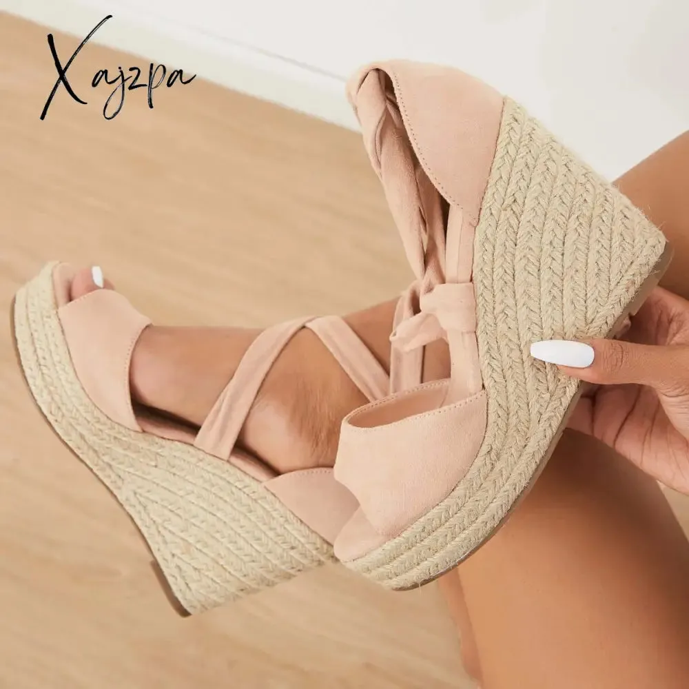 Xajzpa - Women's Summer Lace Up Espadrille Heel Platform Wedge Sandals