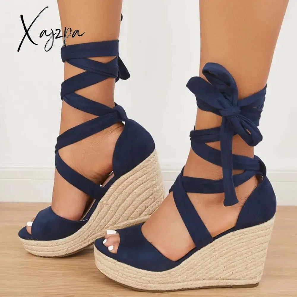 Xajzpa - Women's Summer Lace Up Espadrille Heel Platform Wedge Sandals