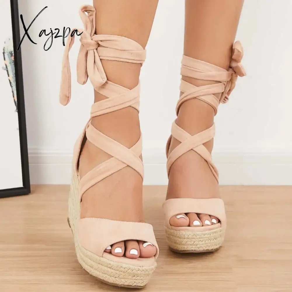 Xajzpa - Women's Summer Lace Up Espadrille Heel Platform Wedge Sandals