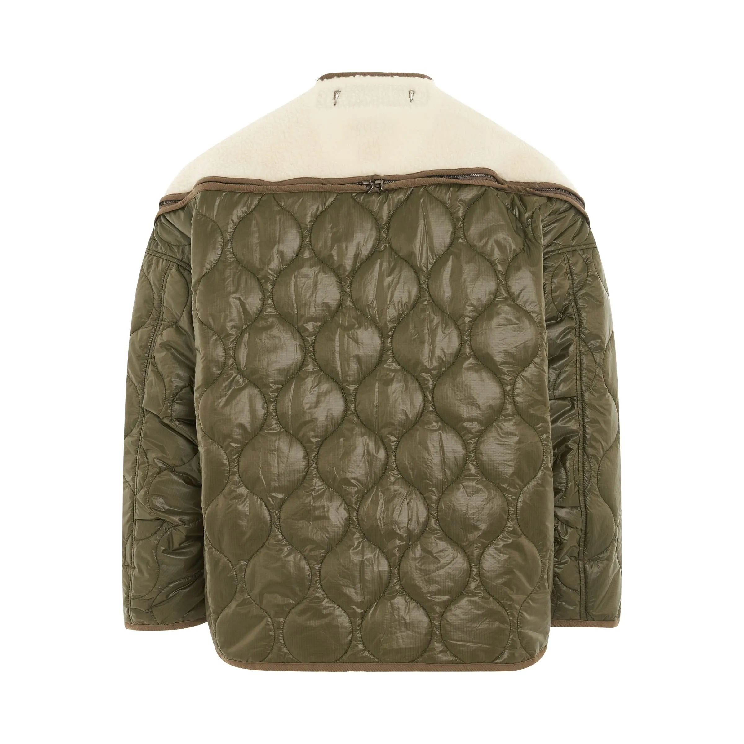 Zipper Sherpa Quilted Liner Jacket in Ecru/Khaki